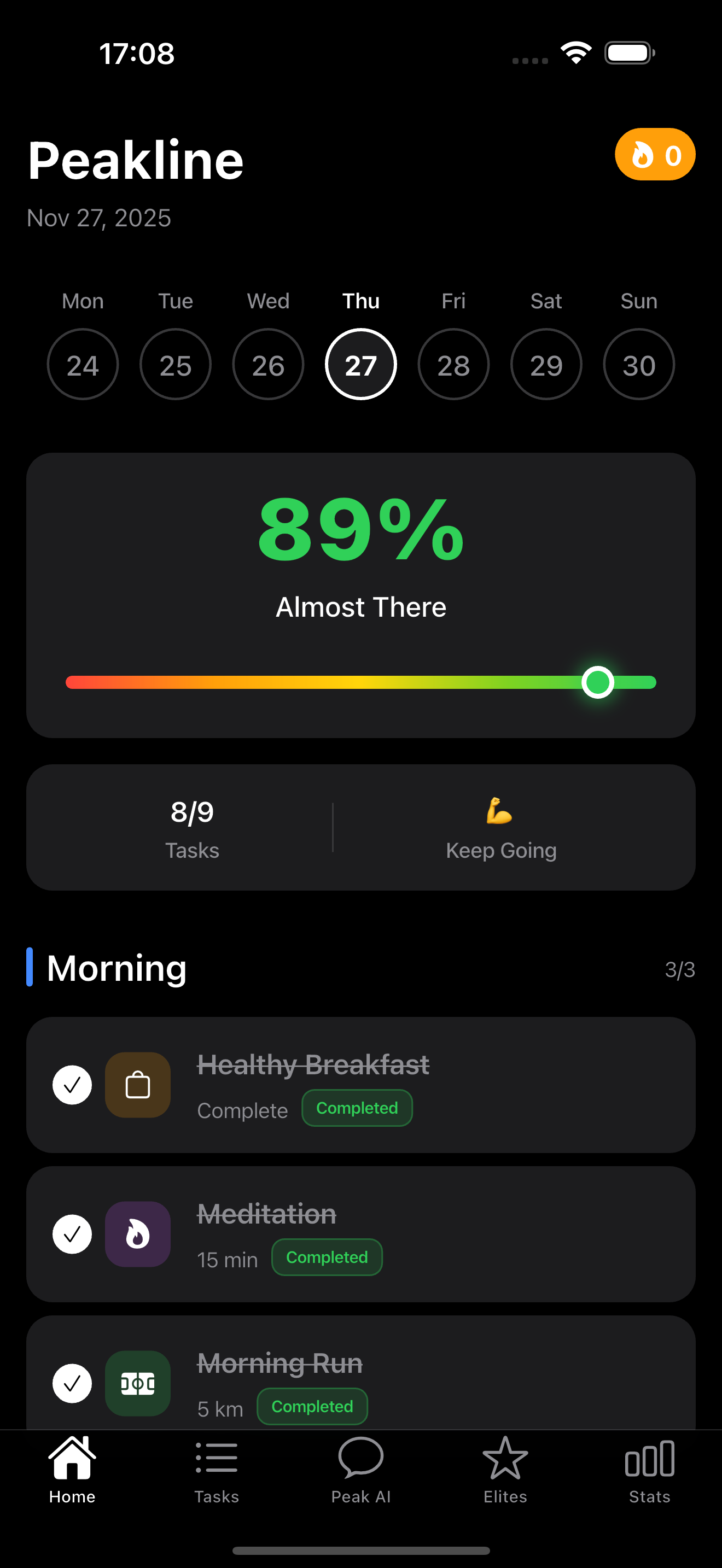Peakline Home Screen